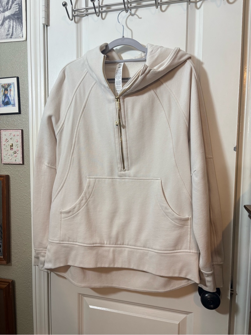 Lululemon Scuba Oversized Half Zip LONG Light Ivory Gold M/L LW3JFRS